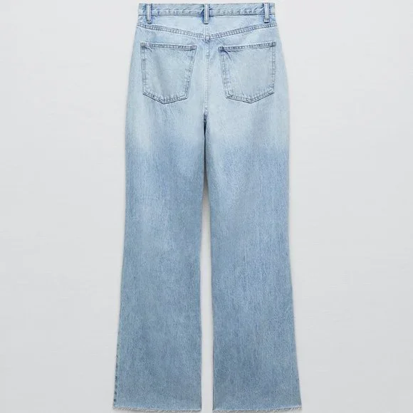 ZARA WIDE LEG FULL LENGTH RIPPED JEANS - Picture 4 of 4